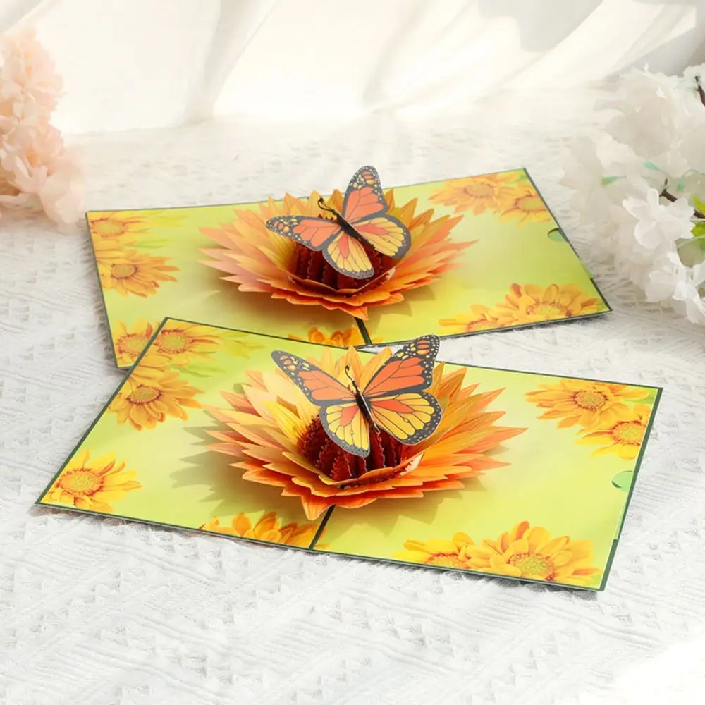 Foldable Sunflower Greeting Card Paper Carving Exquisite Flower Butterfly Gift Card Blessing 3D Pop-Up Greeting