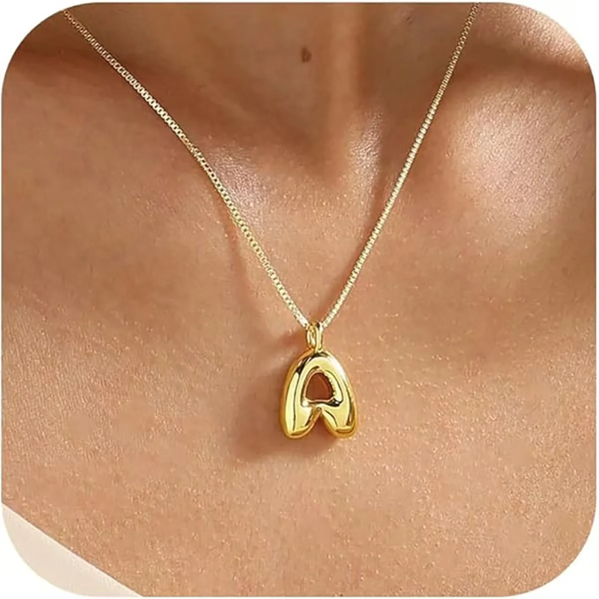 Stainless Steel Chubby Alphabet Initial Small Pendant Necklace for Women Gold Plated Polished Bubble Balloon Letter A-Z Choker