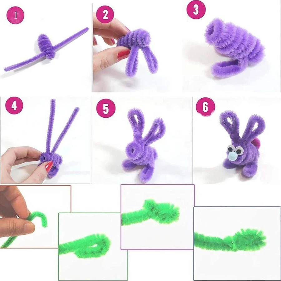 100pcs 셔닐 실 줄기 장난감 DIY 스트립 트위스트 바 모루 와이어 공예 파이프 크리 에이 티브 취미 어린이 플러시 스틱 셔닐 실 스틱
