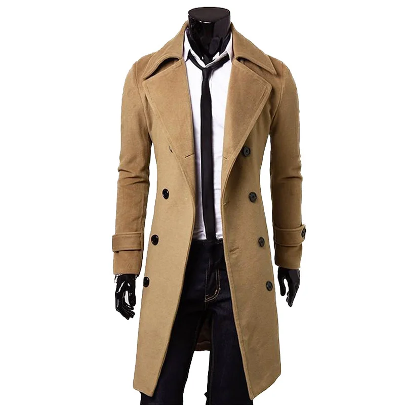

Winter Wool Coat Jackets Wool-Blends Casual Cotton Slim Fit Thick Trench Long Man Outwear Clothes casaco masculino pea coat