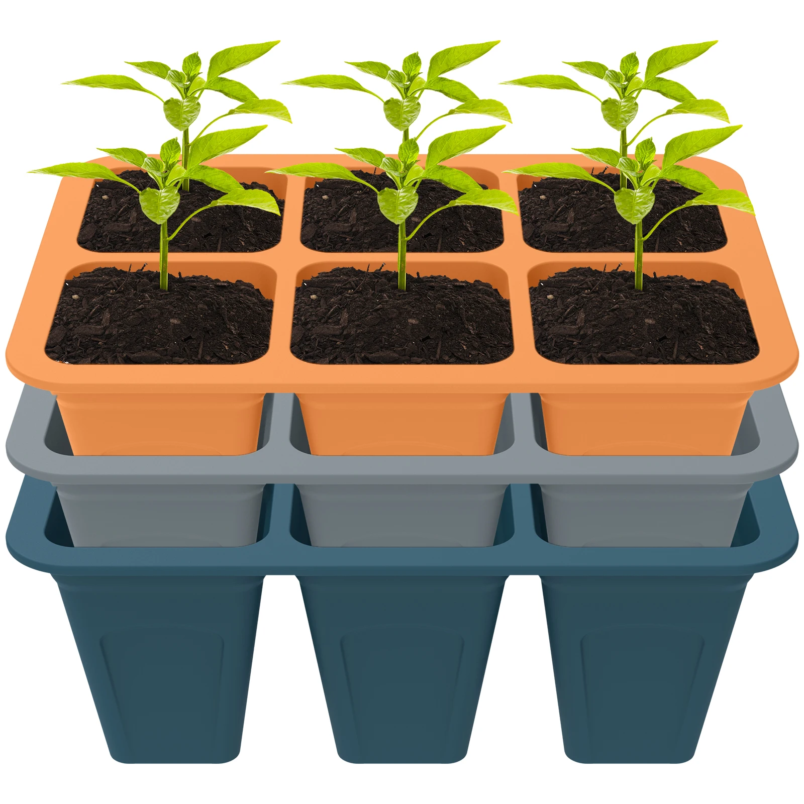 LIBOO 12 vassoi per semi per piantine riutilizzabili, in silicone per piantine, vassoio per semi per piante, mini vassoi per germinazione a effetto serra per semi che cresce a partire
