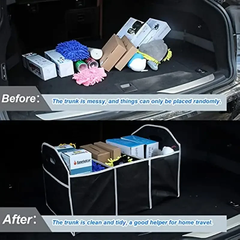 Car Trunk Storage Box Extra Large Foldable Storage Box with 3 Compartments Home Car Seat Organizer Tools Auto Trucks Trunk Box