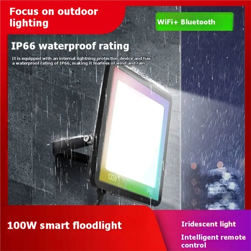 정원 파티 야외 조명용 N96R TUYA Wifi 100W RGB 투광등 스마트 블루투스 앱 음성 제어