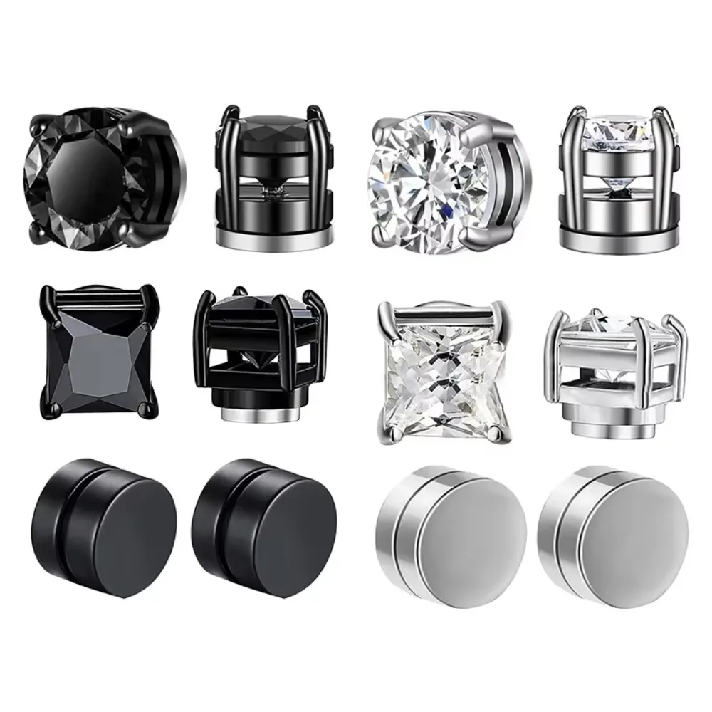 3 Pairs Crystal Strong Magnetic Ear Stud Clip Earrings for Men and Women Punk Round Zircon Magnet Earrings Non Piercing Jewelry 6
