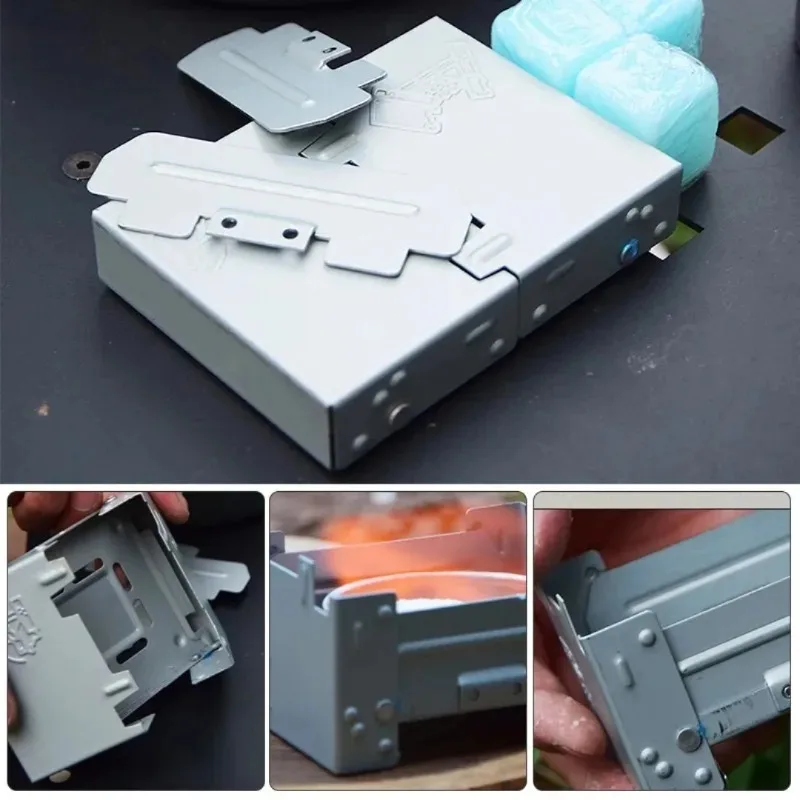 Foldable Tactical Solid Fuel Stove - Windproof Burner with Adjustable Flame Ideal Camping Gear for Hiking Backpacking Adventures