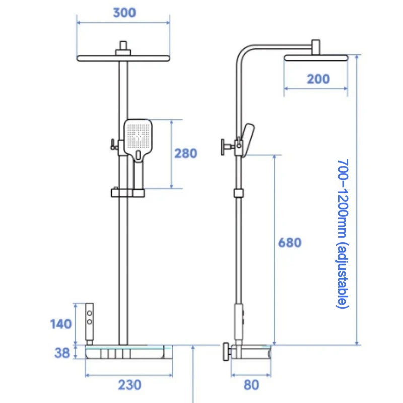 Hot Cold Mixer Shower System Bathroom Shower Faucet Set Wall-mounted Temperature Digital Display 4 Functions Shower Set 6