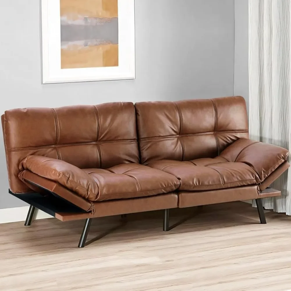 

Sleeper Futon, Bed Sofa Memory Foam Couch Convertible Loveseat for Living Room, Brown, 42"D x 71"W x 16"H