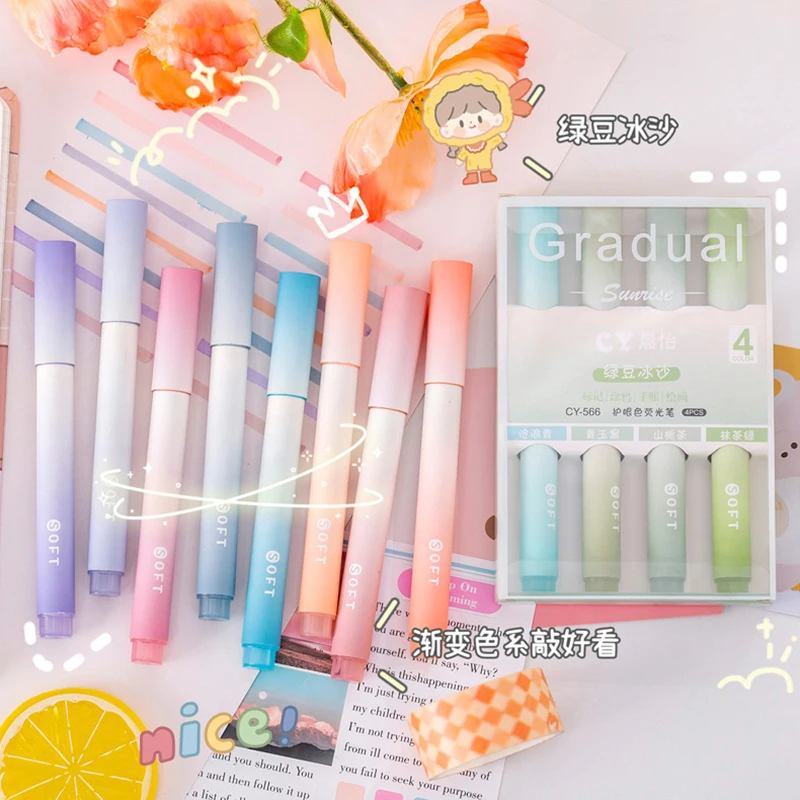 귀여운 펜 컬러 마커 하이라이터 세트, 더블 엔드 파스텔 스테빌로, 카와이 한국 문구 학용품