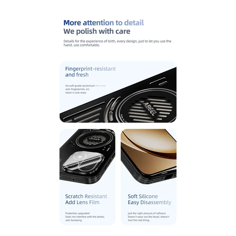 Enhanced Aluminum Magnetic Cooling Metal Case with Stand and Lens Protector