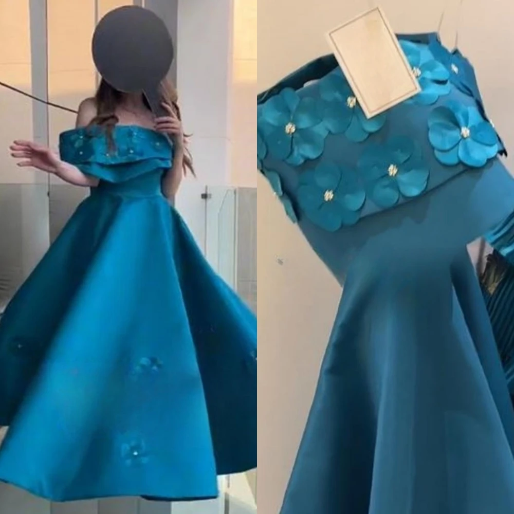 

Prom Dresses Elegant One-Shoulder Off the Shoulder A-line Flower Sleeveless Floor Length Formal Evening Gowns فساتين سهرة