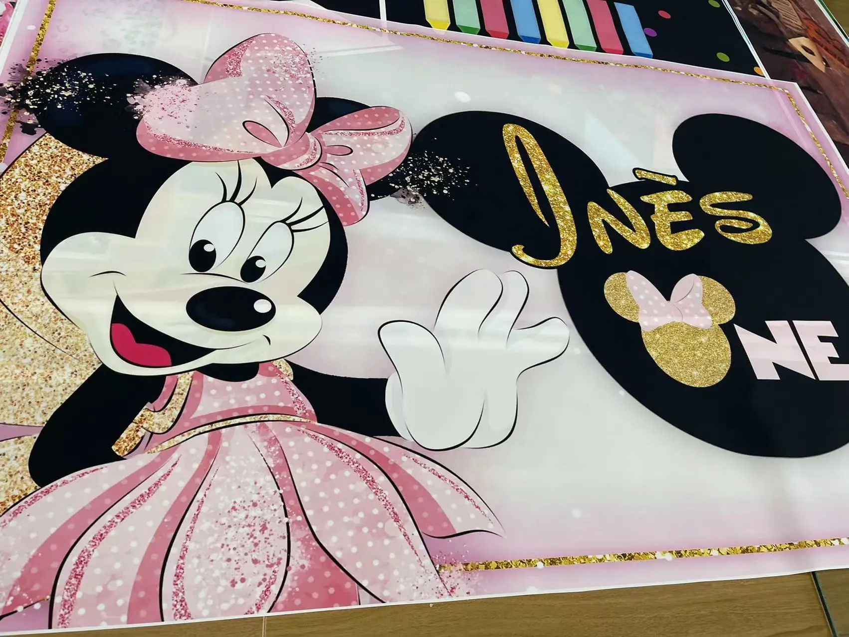 사용자 정의 배경 파티 배경 핑크 디즈니 미니 마우스 생일 장식 어린이 장식 Photozone 벽 배경