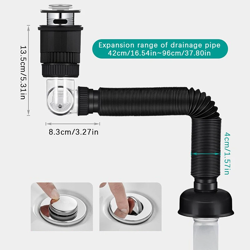 Drainage Pipe Set Bathroom Sink Drain Pipe Set Expandable Deodorization Washbasin Drainage Water Hose Rotate Kitchen Sink Anti-Blocking Sewer Tube