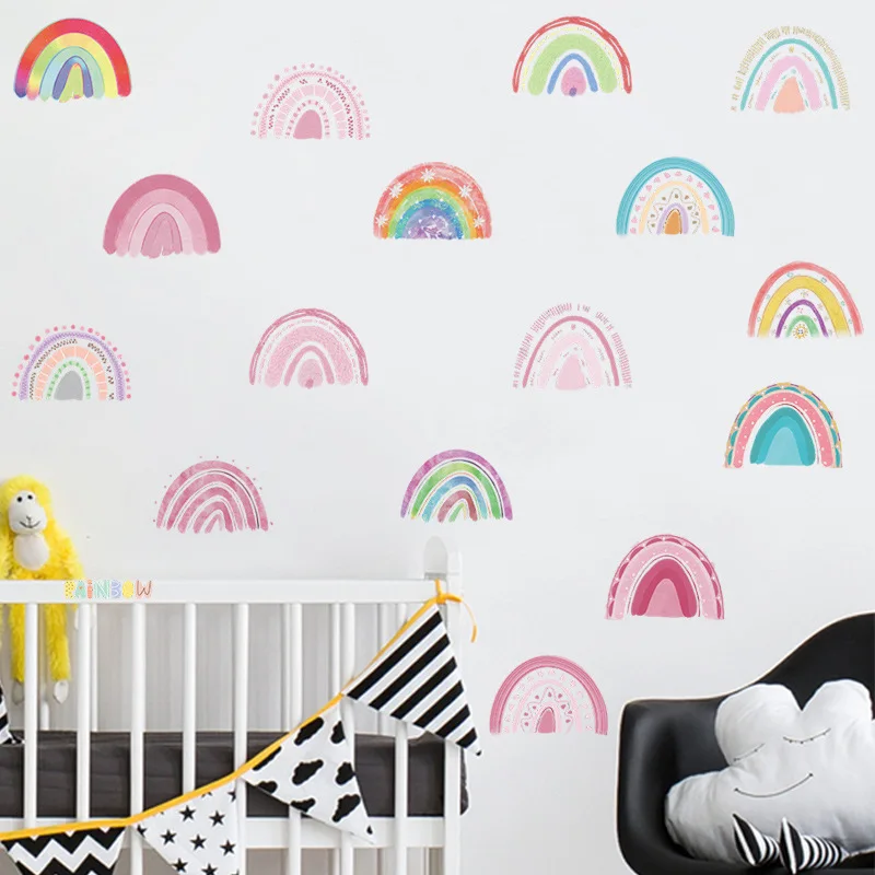 Cartoon Animals Rainbow Wall Stickers for Baby Room Kids room Girls Bedroom Wall Decor Removable PVC Wall Decals for Home Decor