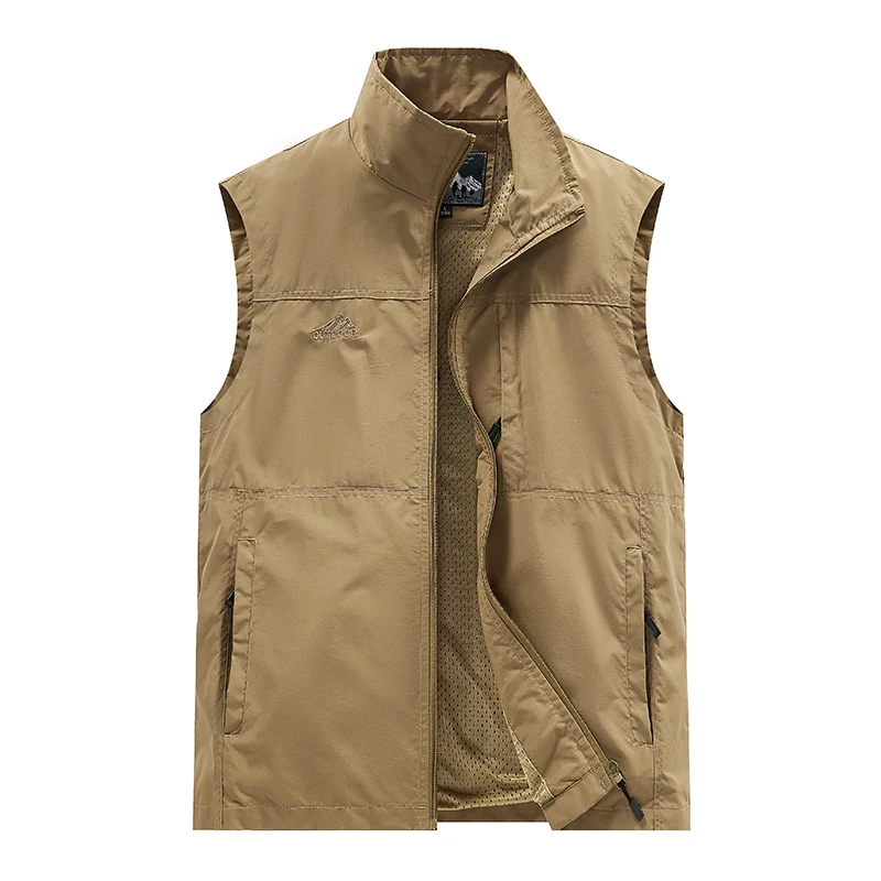 Summer Men's Vest Outdoor Hiking and Mountaineering Camping Multi-Pocket Tactical Collar Coat Men's Plus Size Sleeveless Jacket