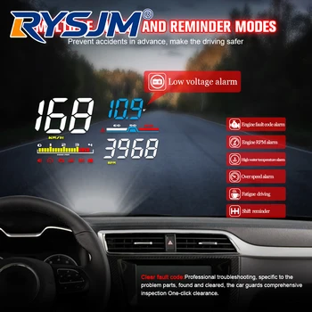 Proyector Digital OBD2 para Parabrisas de Coche D5000, Pantalla Head-Up OBD, Velocímetro, Tacómetro, Medidor de Voltaje y Temperatura del Agua 1