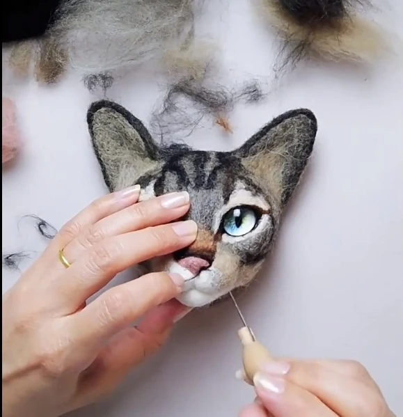 Wool Felt Poke Non-Finished Cat Handmade Wool Felting Material Package Doll Toy DIY Child Gift Needle Felting Tool Kit