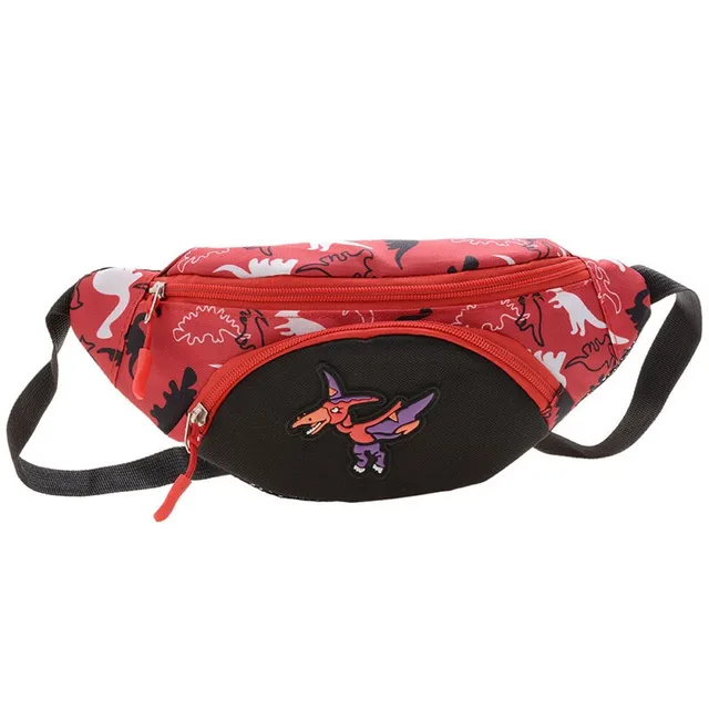 Kids Waist Bags Cartoon Dinosaur Print Outdoor Travel High Capacity Crossbody Zipper Bag Girl Boy Gift Children Chest Pouch Pack B red