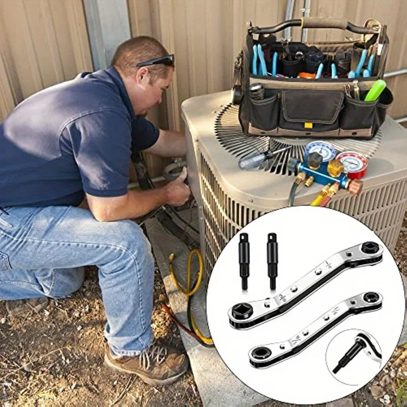 HOZEON 4-tlg. HVAC Service-Schraubenschlüssel Set – Ratschenschlüssel Mit Adaptern Für Kühlschrank & Gerätereparatur