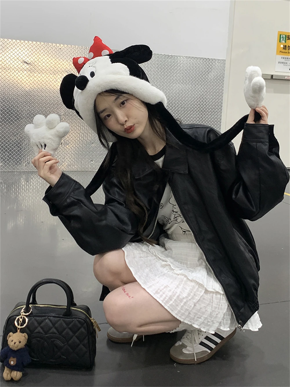 

2023 New Autumn and Winter Women's Wear Korean Retro Style Motorcycle Maillard Style Leather Coat