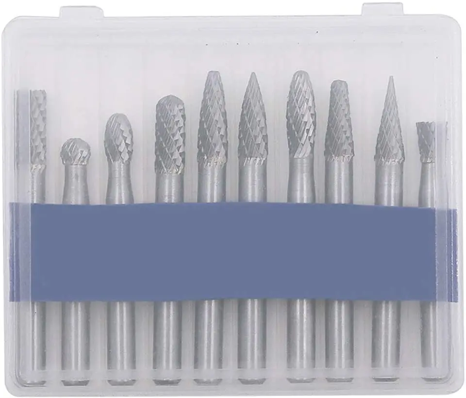 Rotary Burr 10pcs Tungsten Carbide Burrs Set 3/6MM Shank Double Cut Solid Carbide for Die Grinder Drill