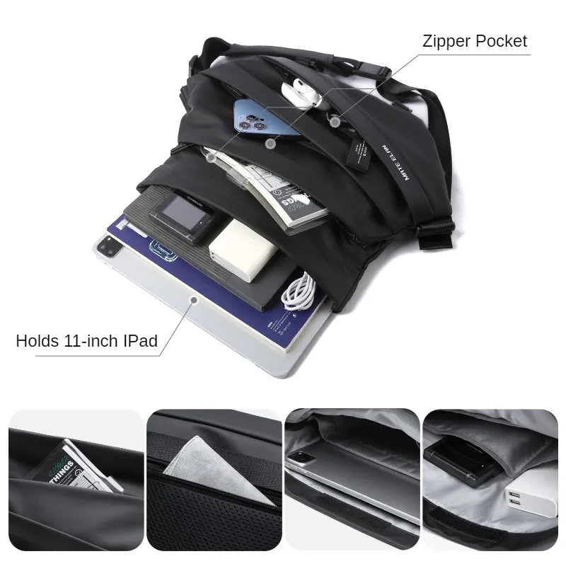 MOYYI Premium Crossbody Bag with Magnetic Buckle, Fashion Waterproof Sling Bag, Black Shoulder Bag for Men Travel Sport - Image 3