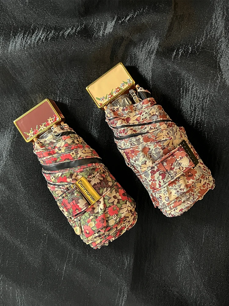 

Retro small floral umbrella with 50% discount, compact and light sun protection and UV protection, high value mini.