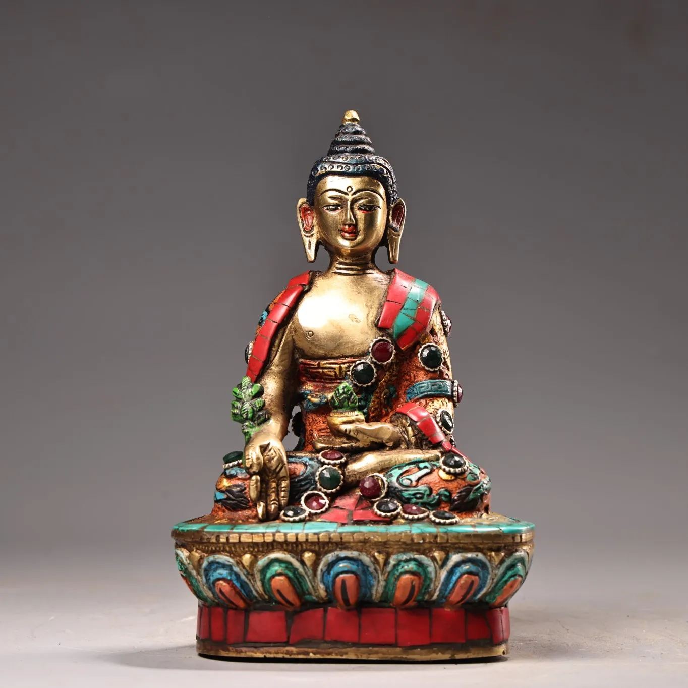 

Коллекция тибетских храмов, 7 дюймов, окрашенный контур старой бронзы в золотой мозаике, драгоценный камень, бирюза, Шакьямуни, сидя, фотозал