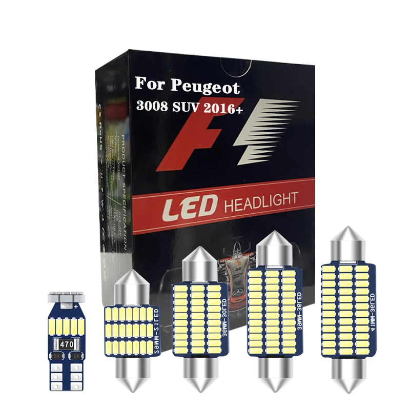 10 Pz Canbus Luci Interne Per Peugeot 3008 Suv 2016 + Veicolo Led All'Interno Mappa Cupola Lettura Tronco Nessun Errore Lampada Lampadina Kit