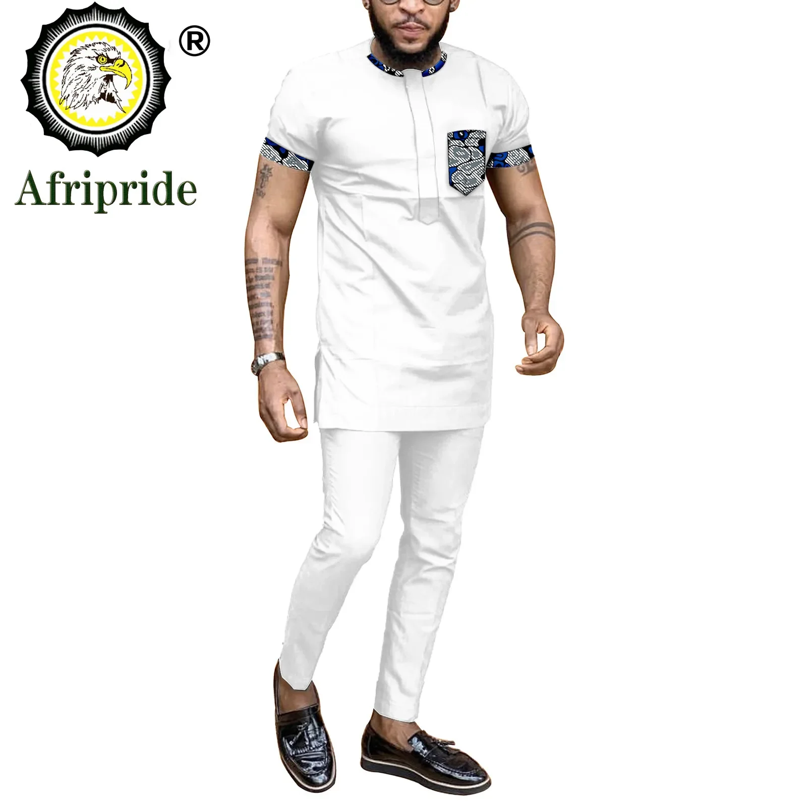 African Clothing for Men Outfit Dashiki Tops Shirts Pants Set Print Wear Clothes Outwear Ankara Blouse AFRIPRIDE S1916007
