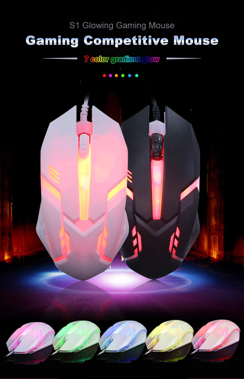 Limei S1 E Sports LED Luminous Backlit Wired Mouse USB Wired For Desktop Laptop Mute Office Computer Gaming Mouse