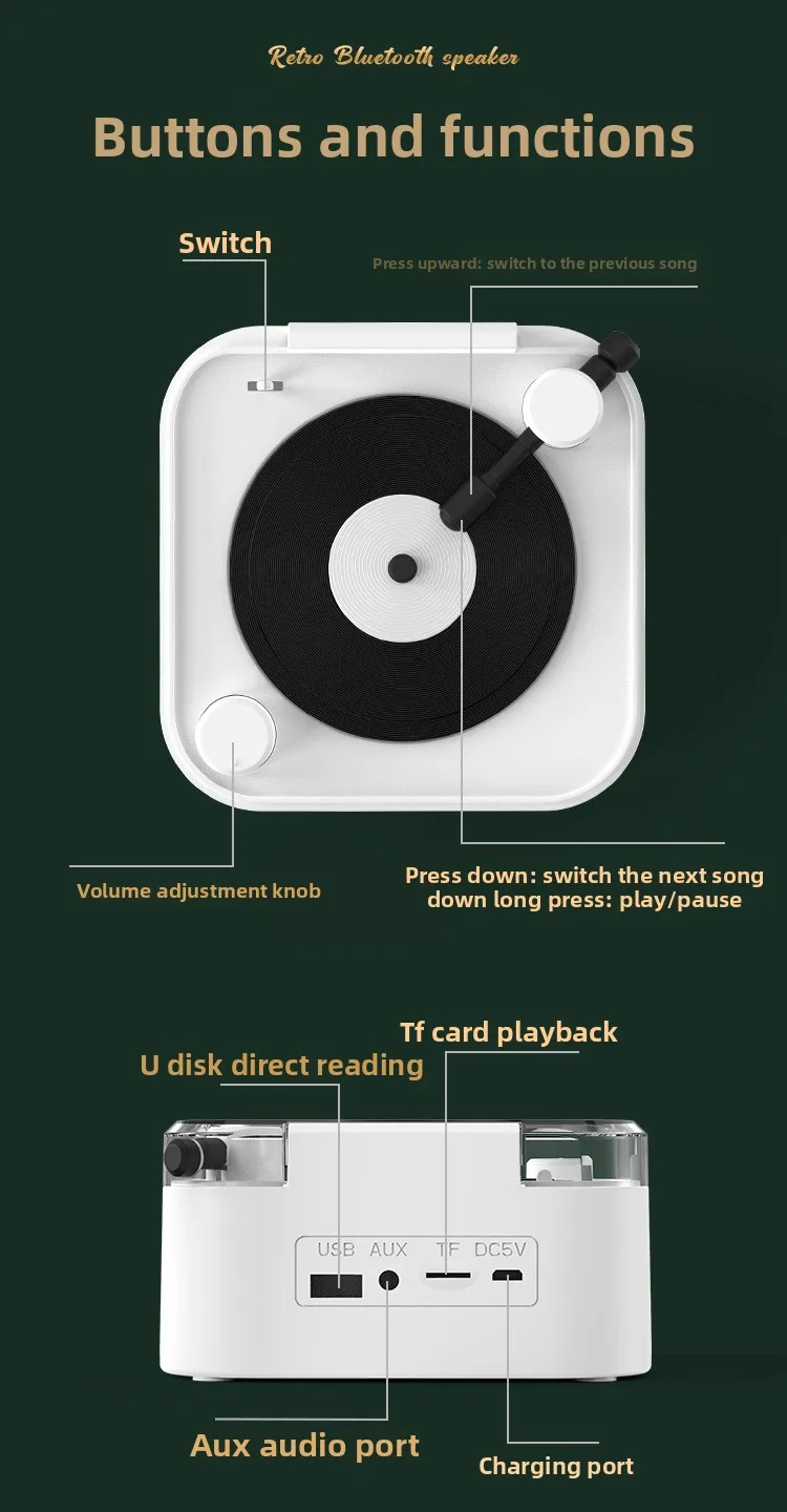 New Retro Bluetooth Speaker For Outdoor Home High Quality Wireless Speakers Creative Product.Aux TF U Disk Portable_voghion.com