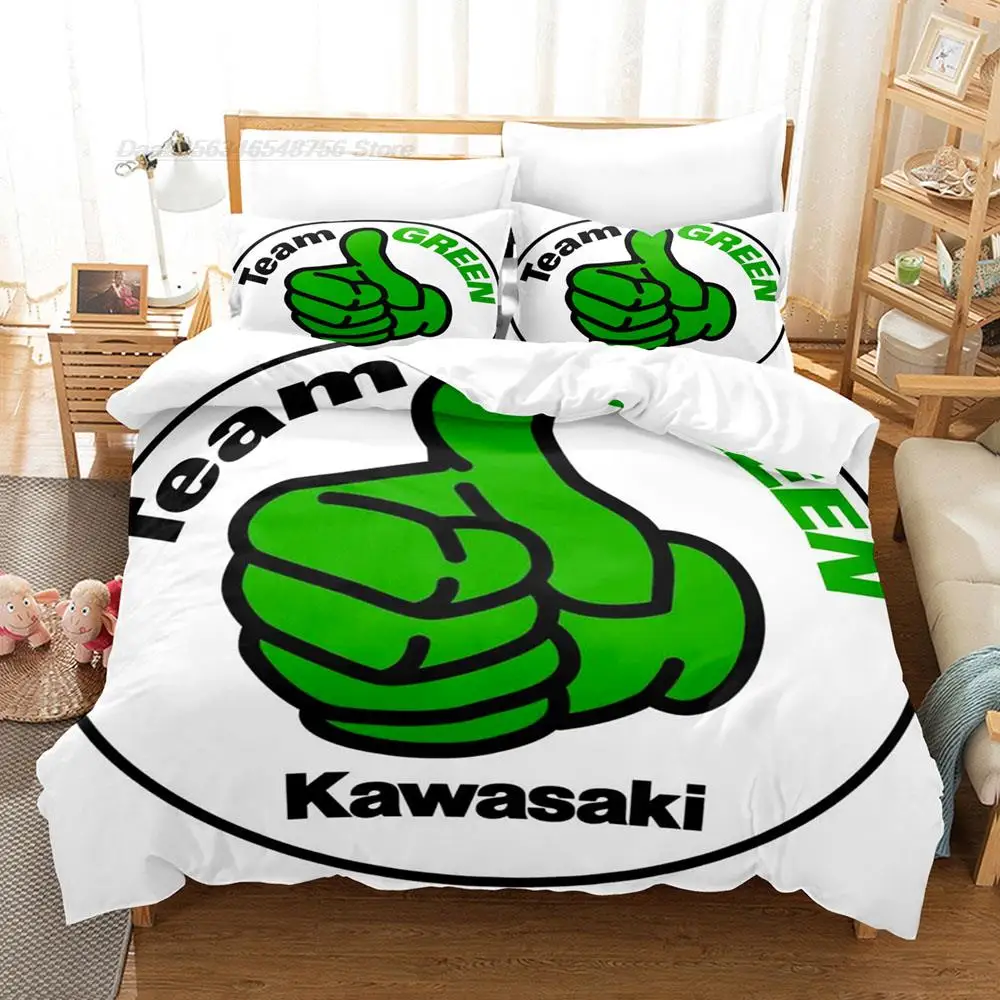 Kawasaki Bedding Set Single Twin Full Queen King Size Bed Set Aldult Kid Bedroom Duvetcover Sets 3D Print Cool Wild Motorcycle 4