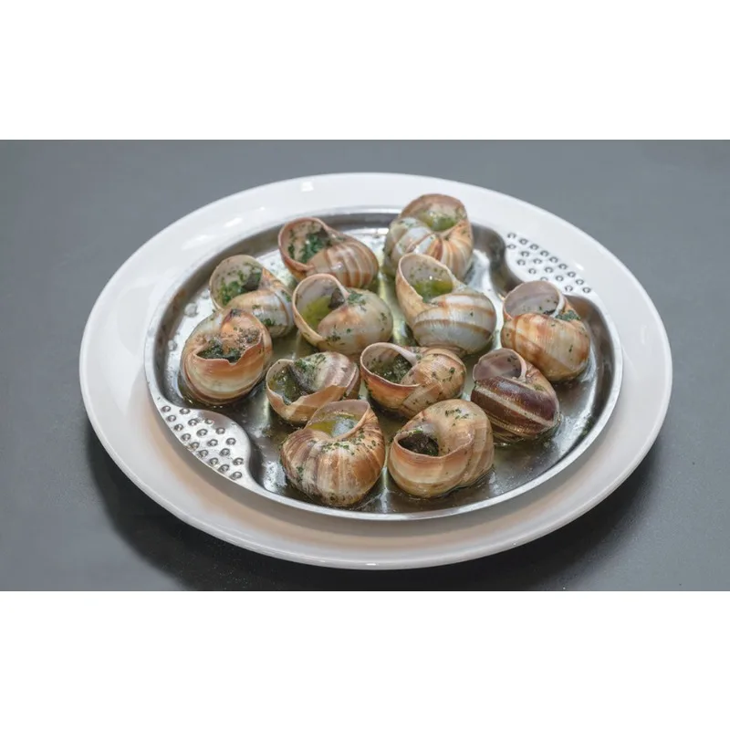 Stainless steel plates Stainless Steel Escargot Plates with 12 Compartment Holes with Escargot Tong Fork 8 Slots Oyster Grill Pan Center Slot