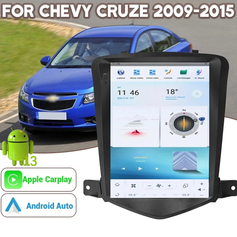 Tesla Style Car Gps Navigation Player Radio Per Chevrolet Cruze 2008 2009 2010-2012 Android 13.0 Ips Screen Dvd 2Din Head Unit