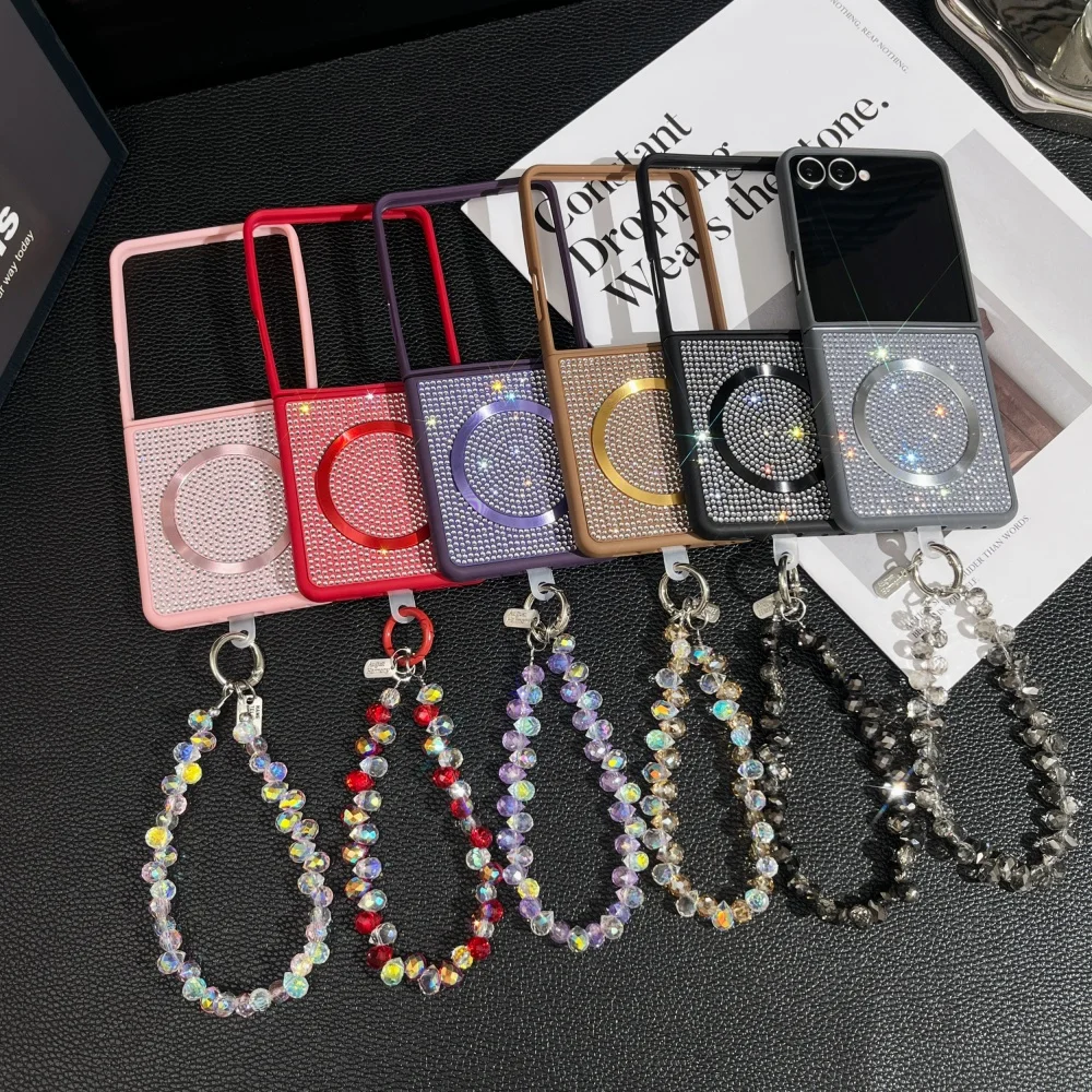 Luxury Bling Glitter Magnetic Phone Case with Shockproof Wrist Strap Cover