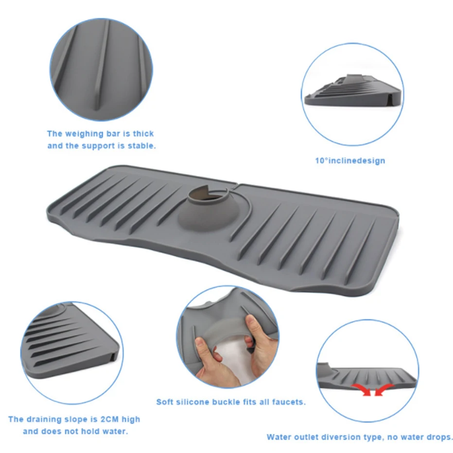 Silicone Faucet Mat Kitchen For Sink Sponge Drain Rack Adjustable Sink Mat Faucet Splash Catcher Bathroom Countertop Protector M kitchen sink splash mat