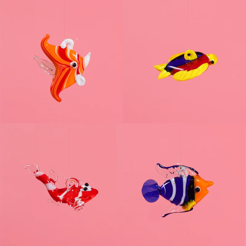 Плавающая стеклянная тропическая рыба, мини-фигурка, подвеска в японском стиле, морское животное, маленькая статуя рыбы