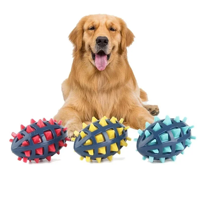 Durable Dog Rugby Toy with Soft Spines for Teeth Grinding and Squeaky Fun