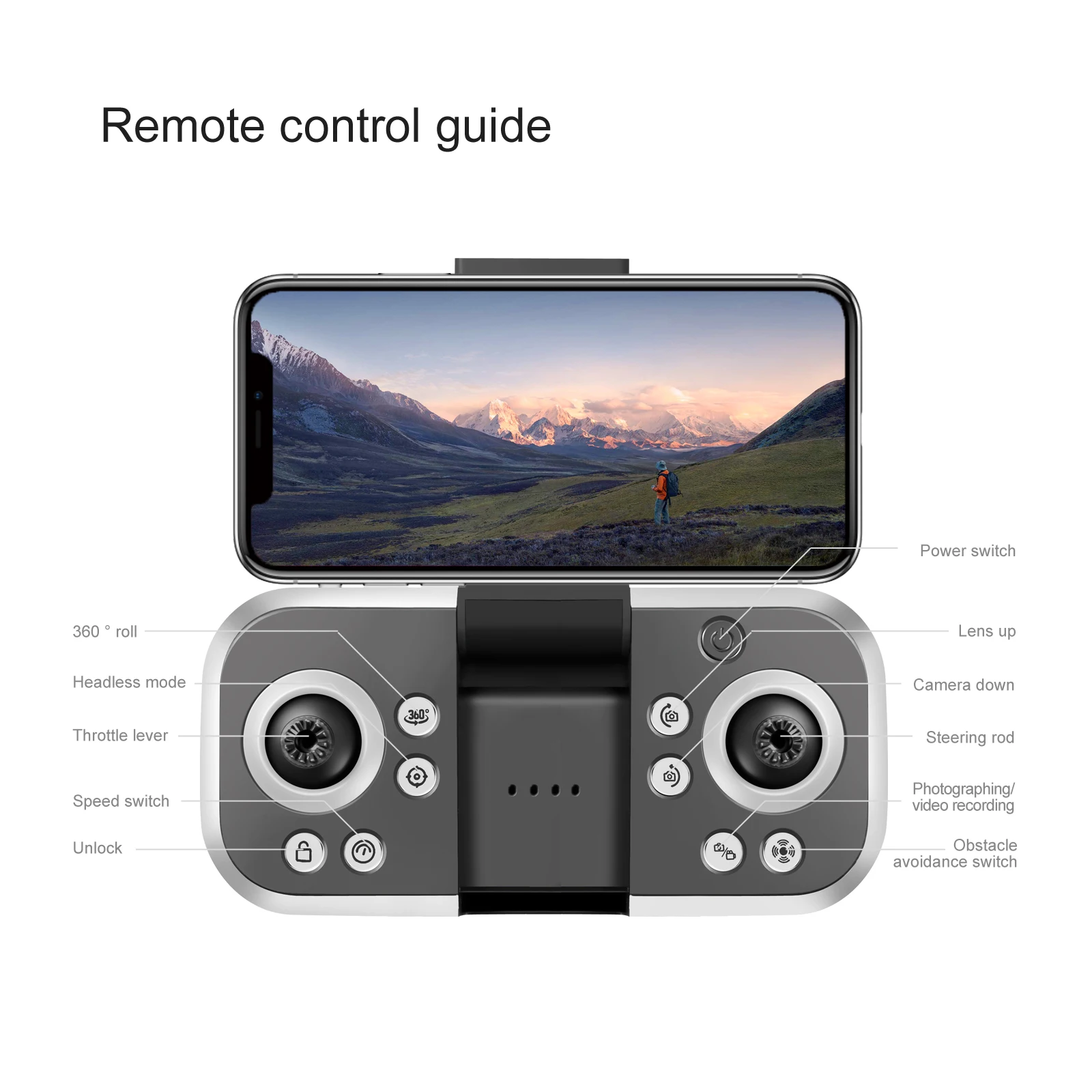 KBDFA S138 Drone, remote control guide power switch 360 roll up headless mode camera down 26