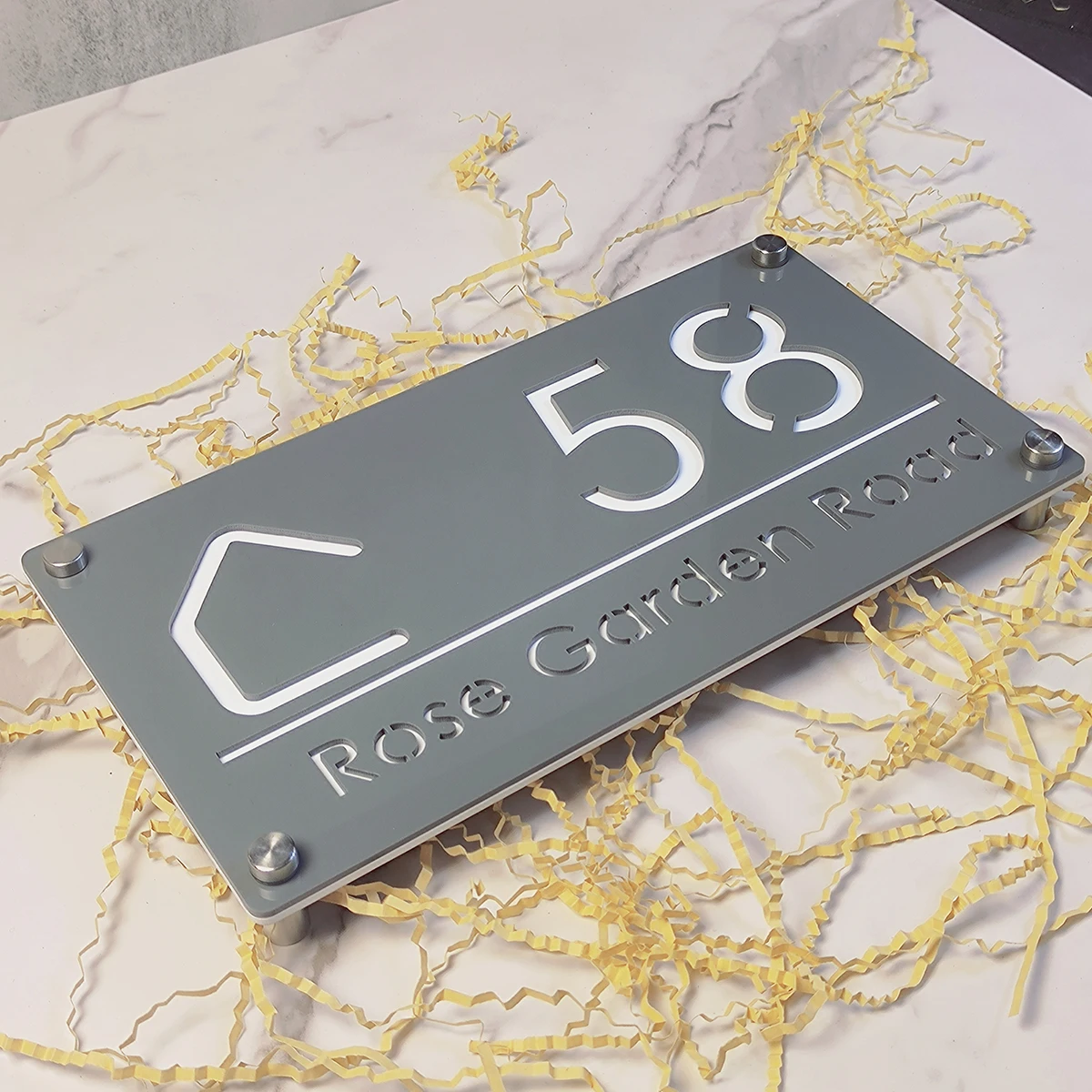 Personalized Custom Matte Black Mirror Silver Double Laser Cut Acrylic House Number Sign Plate Address Name Outdoor House Wall Plaques House Numbers Number Plate