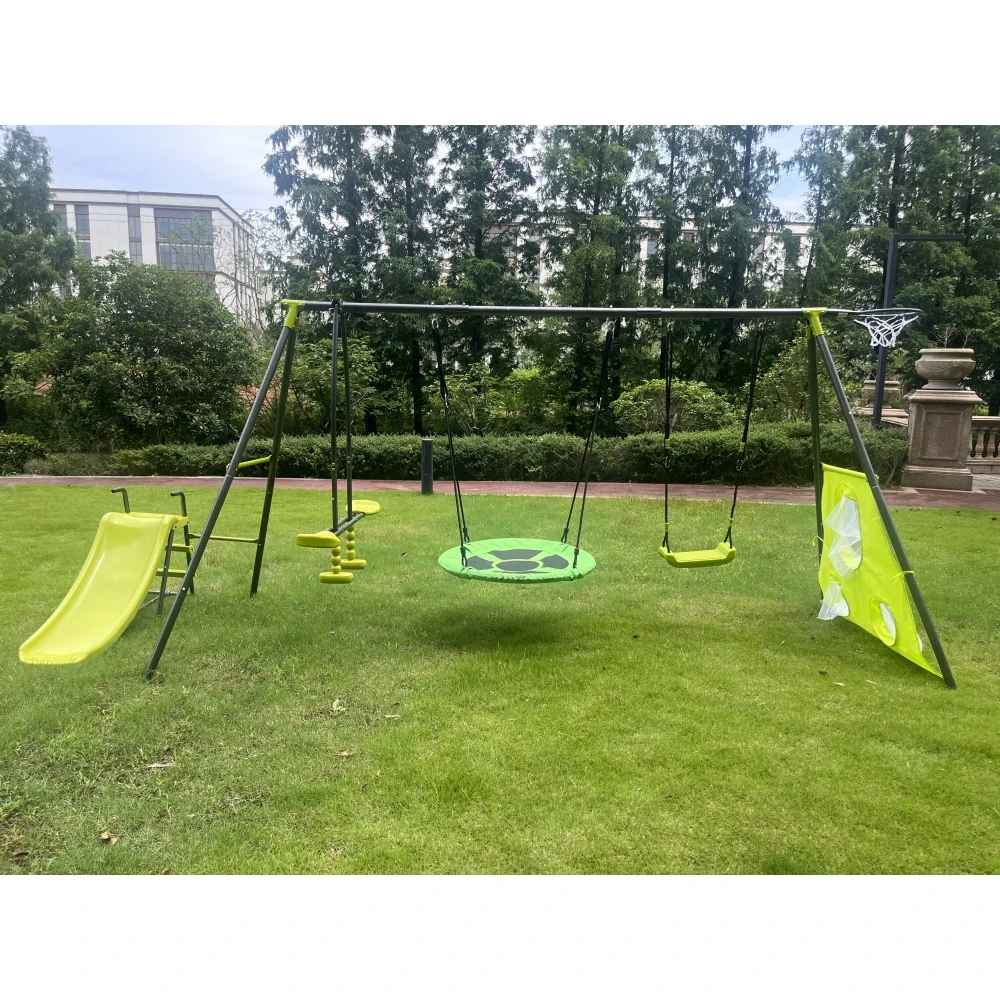 Interesting six function swingset with net swing metal plastic safe swing set 440lbs for outdoor playground  age 3+ with 31.5in 2