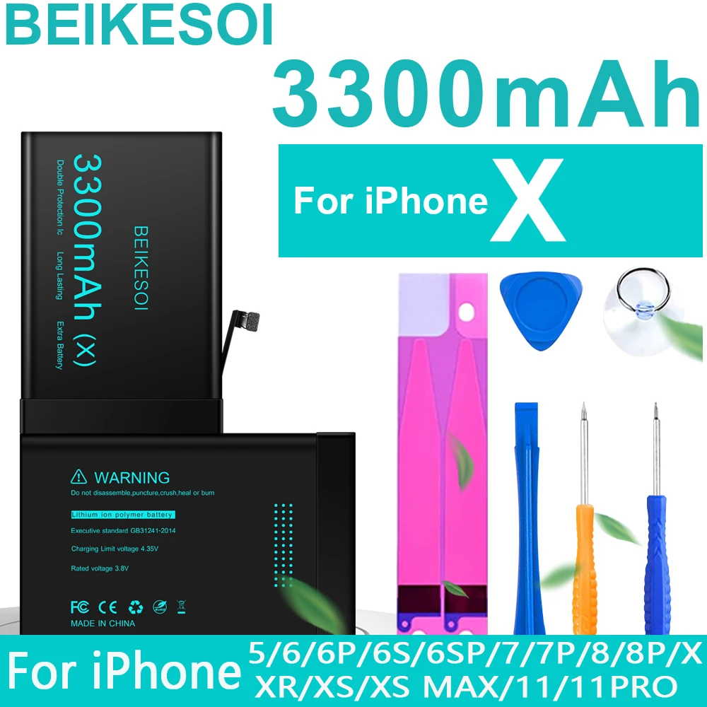 

BEIKESOI High Capacity Battery For iPhone 5S X XR XS Max Original Replacement Bateria Rechargeable Lithium with Free Tool