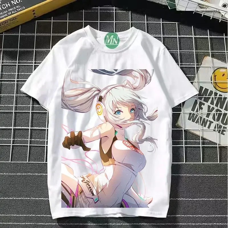 Hatsune Miku Co-Branded Cartoon Print Ladies' T-Shirt - 2D Animation Style