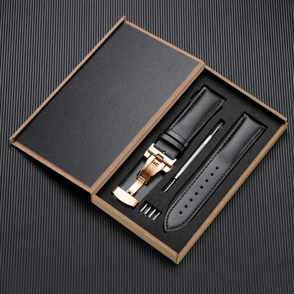 Luxury Genuine Leather Watchband - Men's and Women's Business Wristwatch Strap with Gift Box