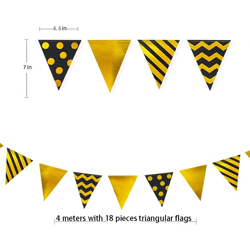 Party Decorations Birthday Banner Birthday Streamers Black Gold Triangle Pennant Banner for Party