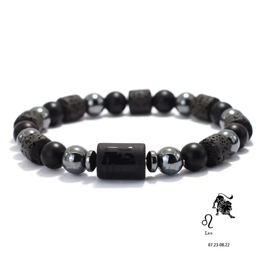 Einzigartiges Zwölf Konstellationen Armband Männer Frauen Natürlicher Vulkangestein Onyx Hämatit Perlen Heilung Armband Freizeit Paar Joias – Detail 14