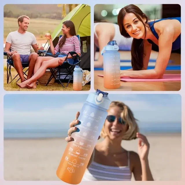 1-3PCS Set Sports water Bottle High Temperature Resistant Graduated Straw Cup Rainbow Frosted Progressive Color Water Cup P 6