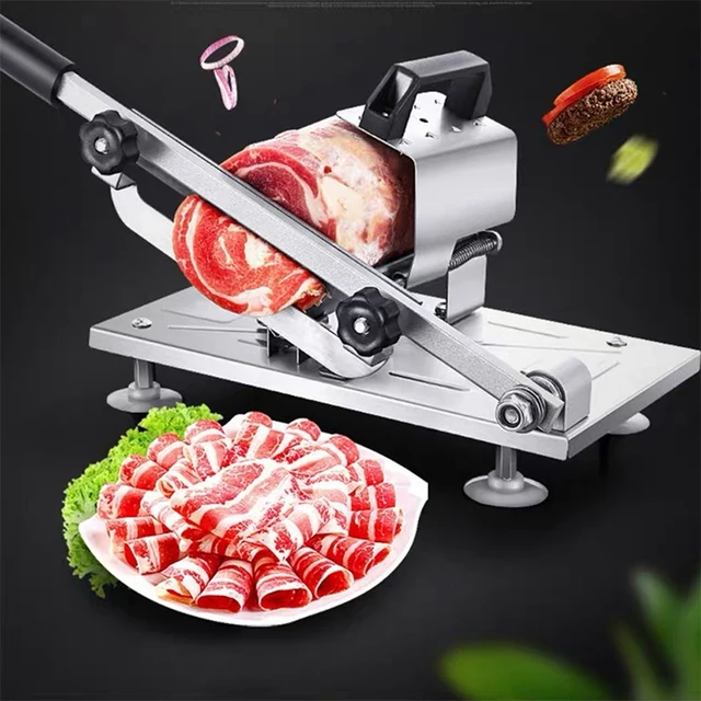 Manual Meat Slicer Cutter Chicken Cutter Stainless Steel Machine for Lamb Chops Beef Fish Vegetable Meat Chopper, Size: 12.96 x 6.69, Silver