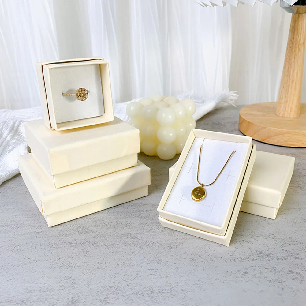 24pcs Simple Fashion Beige Square Paper Cardboard Jewelry Gifts Box Multi-function Set Case Storage Display Boxes with Sponge