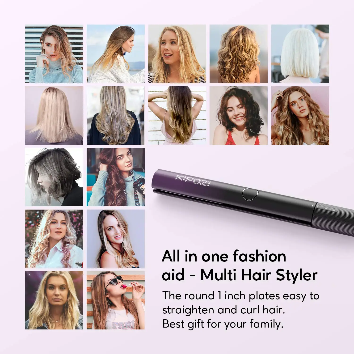 KIPOZI V7 Pro Hair Straightener Curler 2 in 1 Dual Voltage Titanium Straighteners For Salon Auto Shut Off Flat Iron  Purple 5